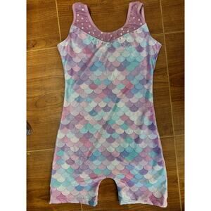 Pre-Owned Gymnastics Leotard Large Child Mermaid Sparkle Acro Jazz Scale Sequins